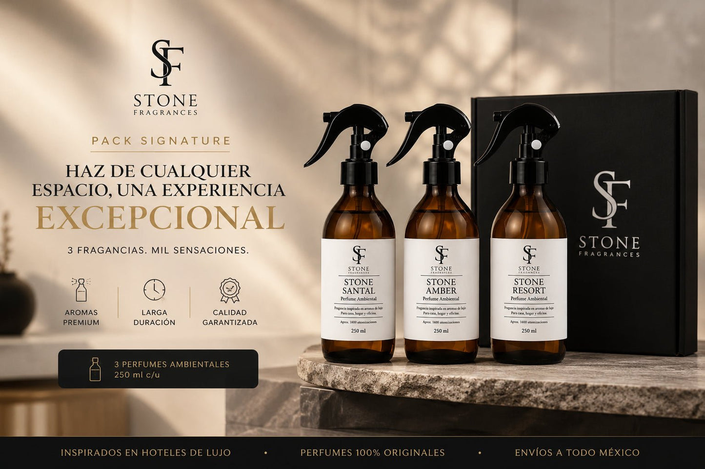 Pack 3 Perfumes Ambientales Stone 250ml 🔥 - Stone Fragrances