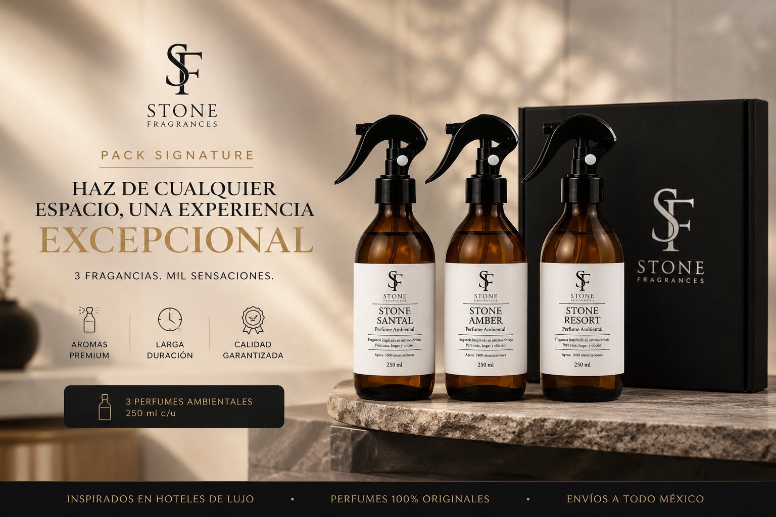 Pack 3 Perfumes Ambientales Stone 250ml 🔥 - Stone Fragrances