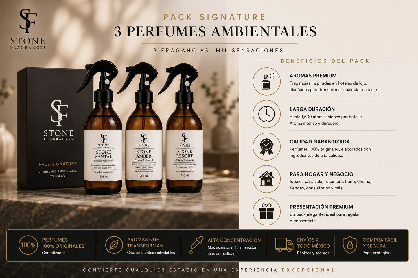 Pack 3 Perfumes Ambientales Stone 250ml 🔥 - Stone Fragrances